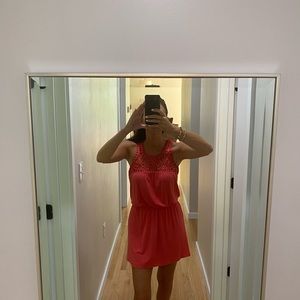 Coral sleeveless summer Dress with Detailing